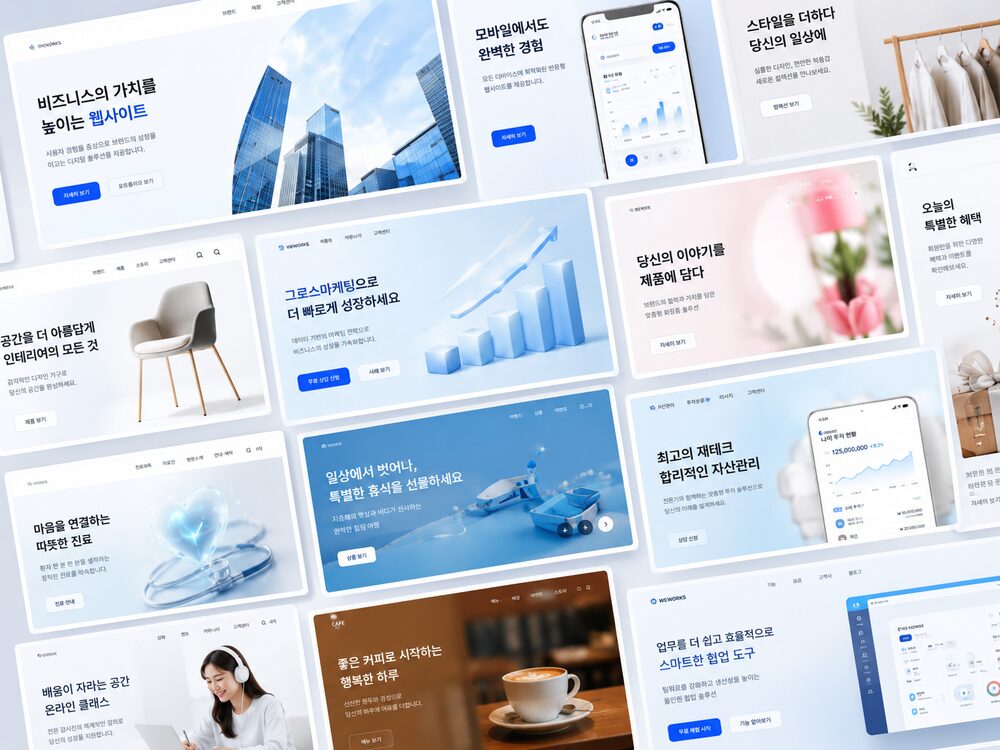 위아웹이 제작한 다양한 업종의 홈페이지 예시 모음
